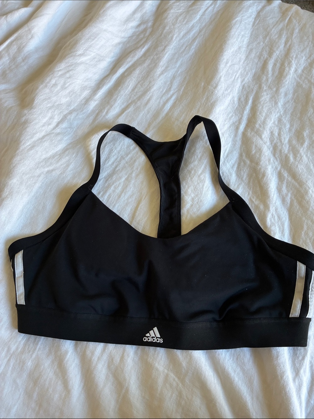 adidas Black Racerback Sports Bra with White Stripe Accents